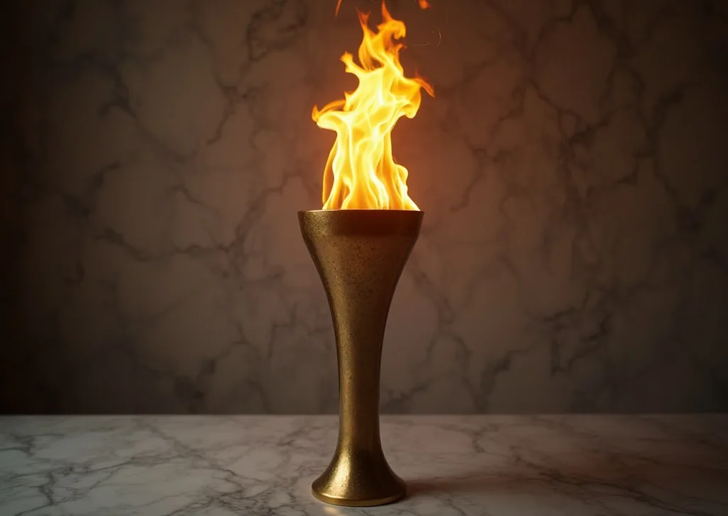 Olympic flame torch in bronze holder